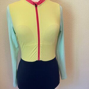 Lands' End Women's Chlorine Resistant Zip Front Long Sleeve Tugless Sport Suit